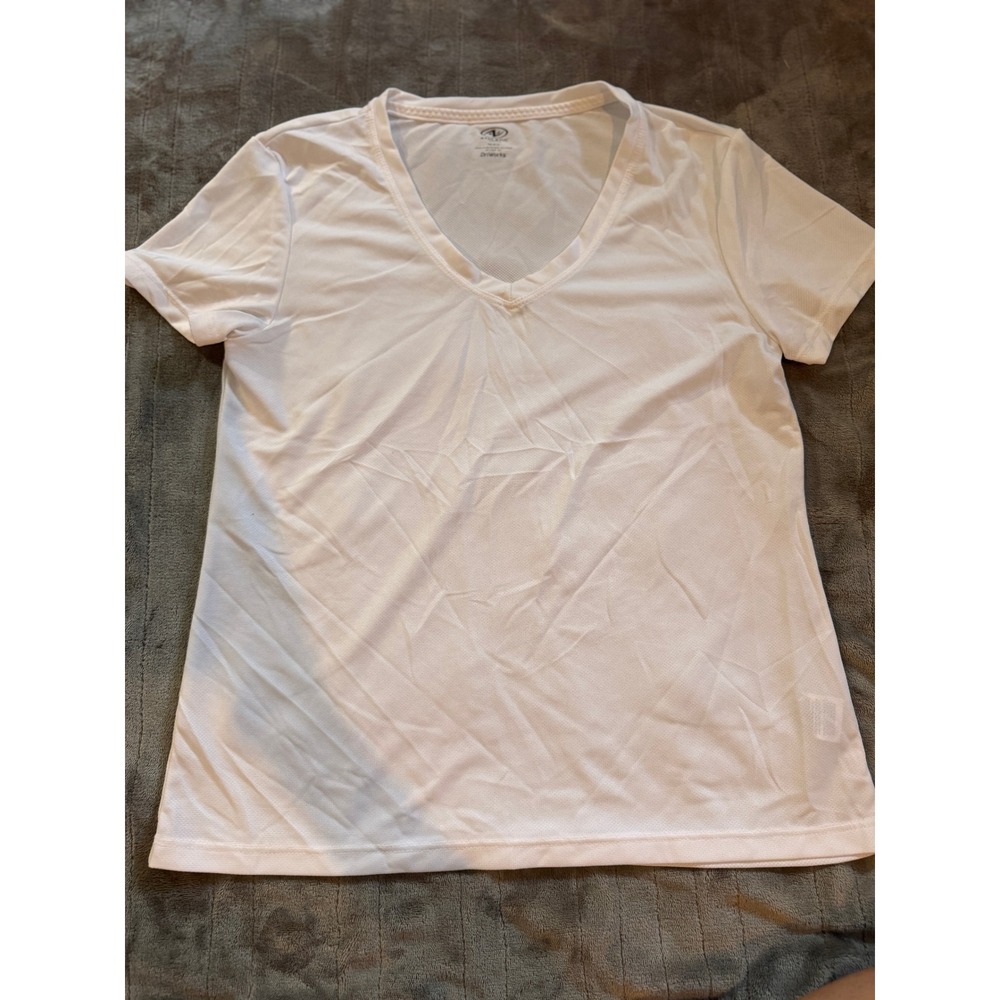 Athletic Works Women White V-Neck DriWorks Activewear T-Shirt XS 0-2